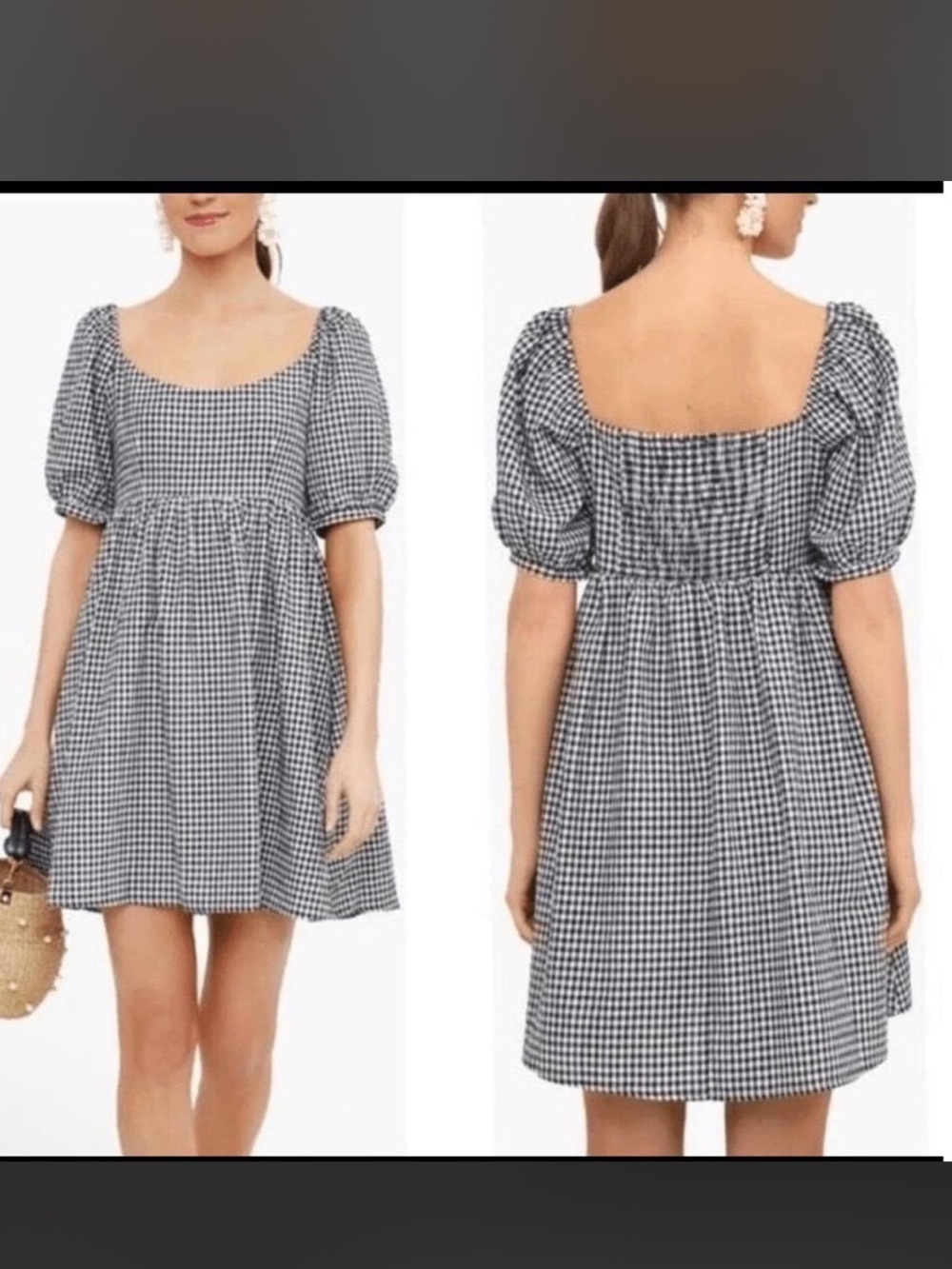 Tuckernuck Pomander Place Black Gingham Puff Sleeve Mini Dress Size S